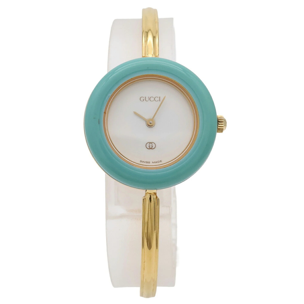 GUCCI Women's Quartz Watch with Changeable Bezel, White Dial, GP (Gold Plated...